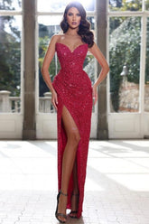 Wine Red Simple Sweetheart Column Prom Evening Dresses with Split